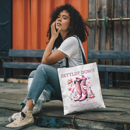 Custom Bride Tote – Settlin' Down Found Her Cowboy Bag with Date