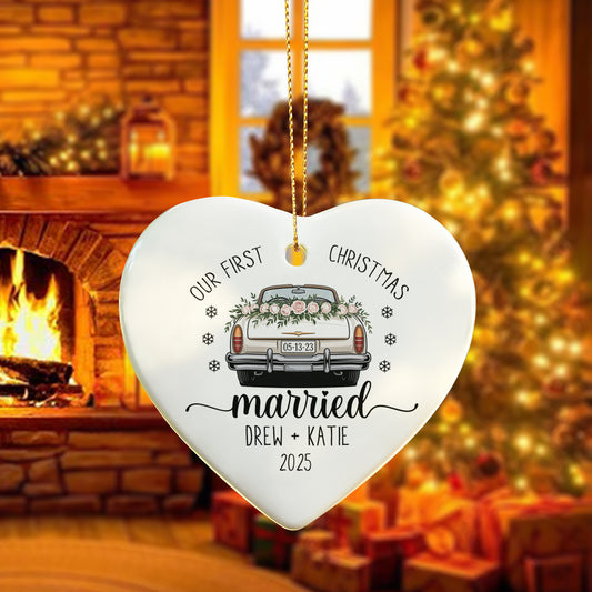 Personalized Married Ornament – Our First Christmas Married Ornament with Couple’s Names & Wedding Date – Newlywed Gift Keepsake 2025