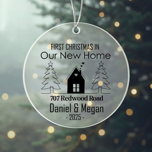 First Christmas in Our New Home Personalized Acrylic Ornament 2025 – Custom Address Ornament, New Homeowner Gift Keepsake
