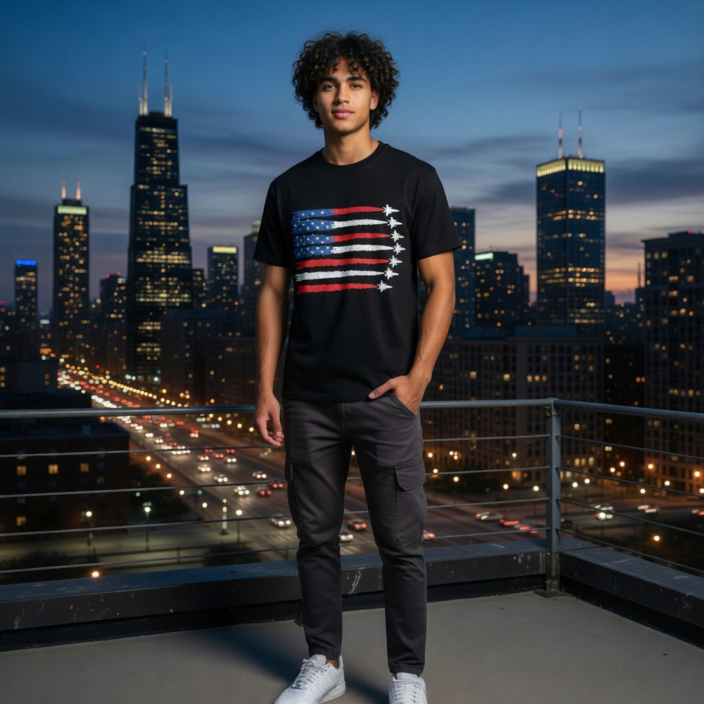 American Flag Fighter Jet T-Shirt – Patriotic USA Air Force Military Jet Tee
