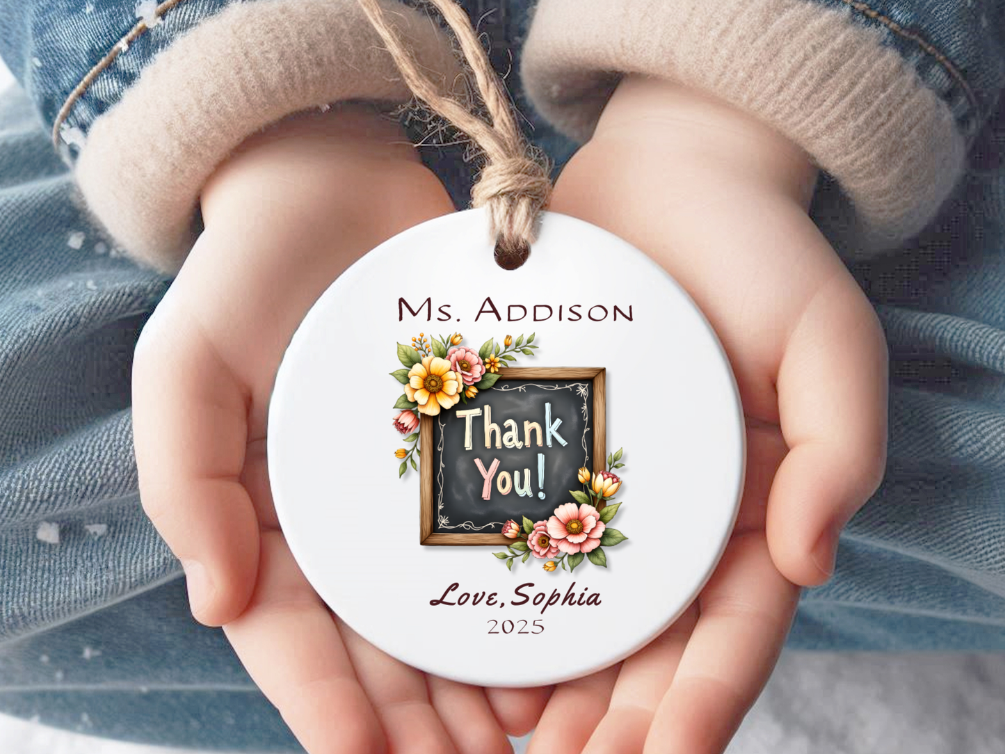 Personalized Teacher Thank You Ornament – Custom Christmas Gift from Student with Teacher & Child Name and Year