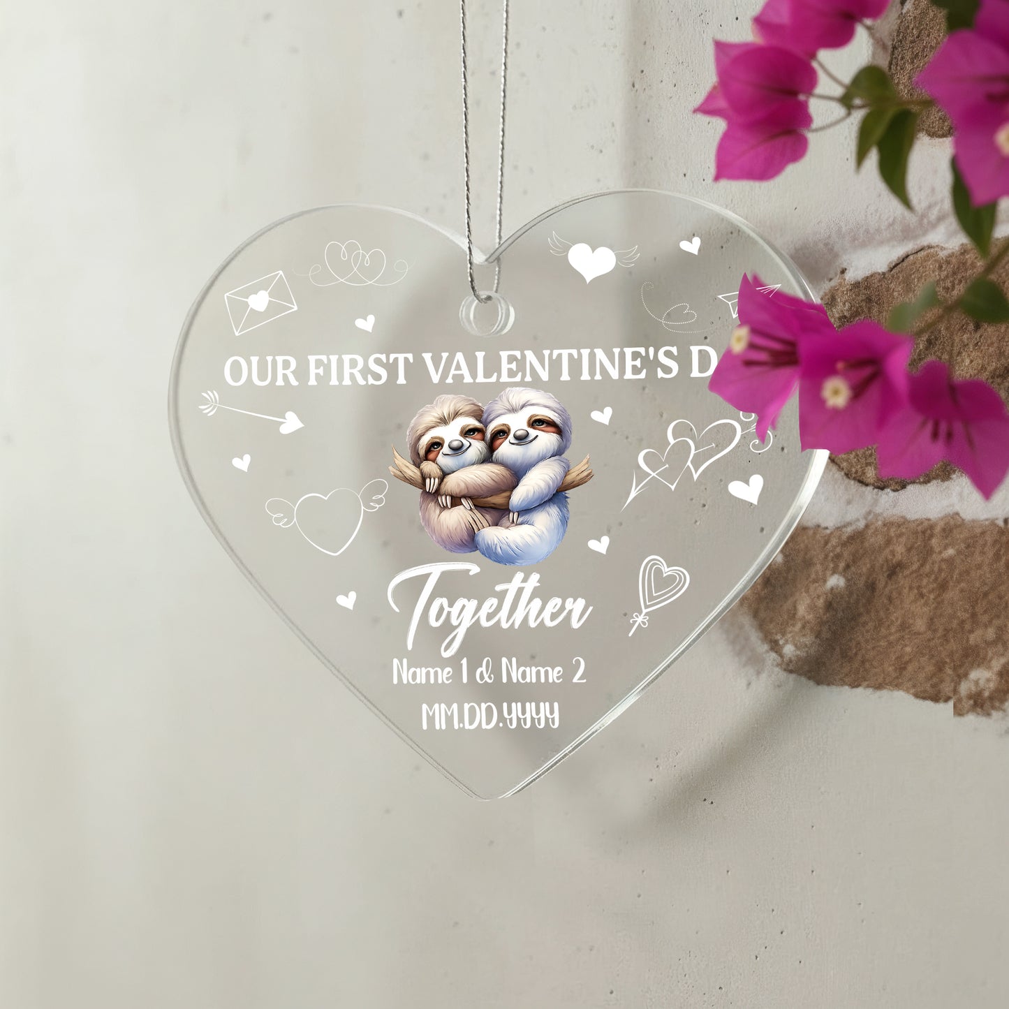 Personalized Acrylic Heart Ornament – Our First Valentine’s Day Gift for Couples, Custom Name & Date Love Keepsake