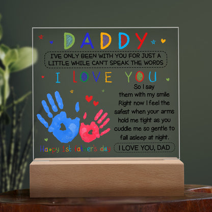 1st Father's Day Handprint Acrylic Night Light – Keepsake Gift from Baby