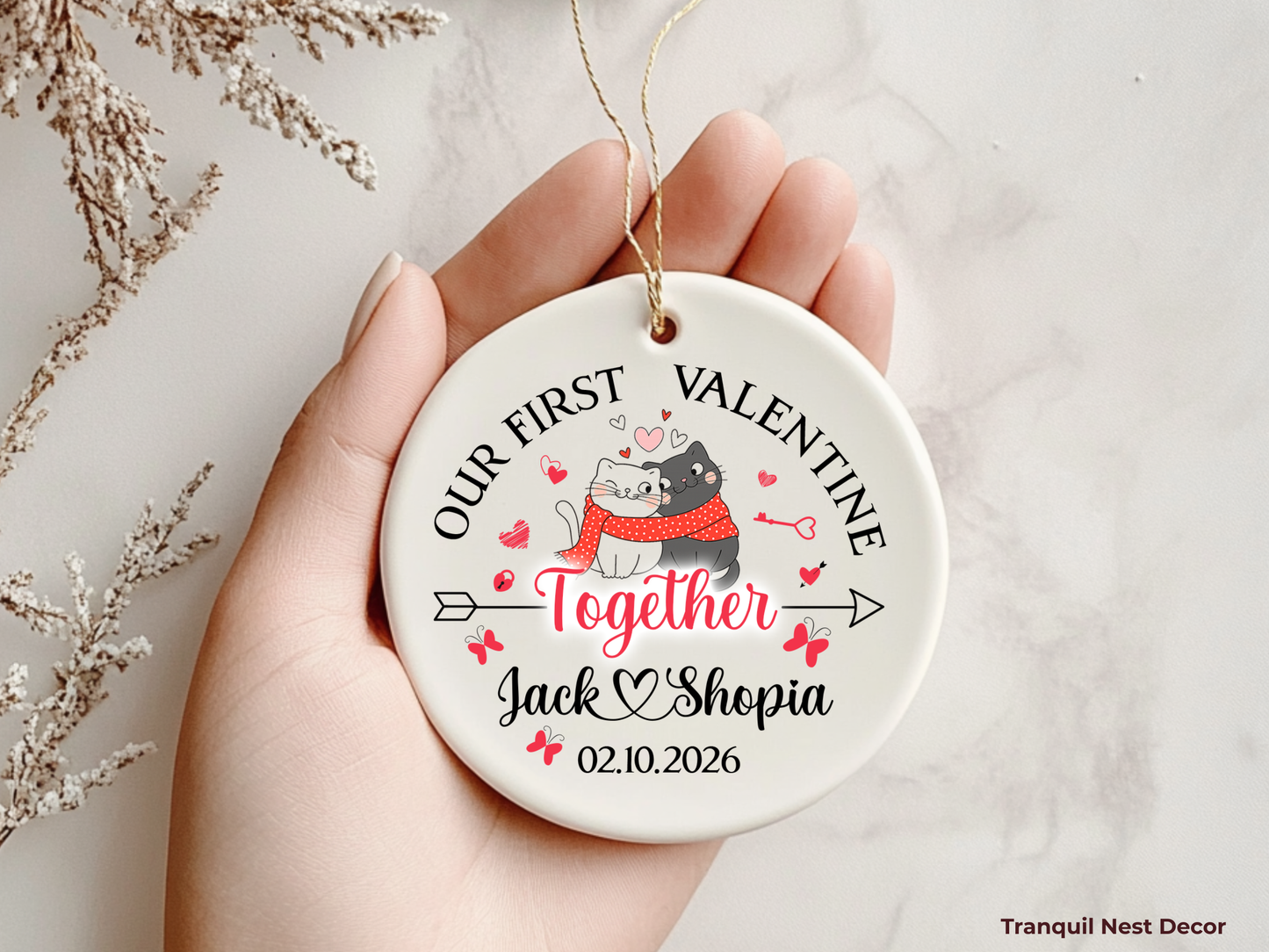 Personalized Valentine’s Day Ornament – Custom Couple Name Romantic Keepsake