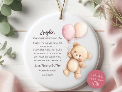 Personalized Christening Ornament – Baby Baptism Gift from Godmother or Loved One – Custom Keepsake with Name & Date – Christening Day Ornament