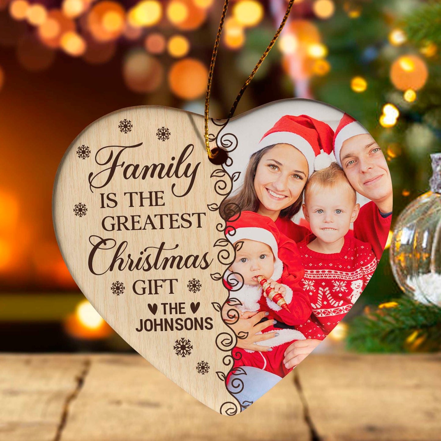 Personalized Ceramic Heart Ornament - "Family Is The Greatest Christmas Gift" - Custom Photo Ornament