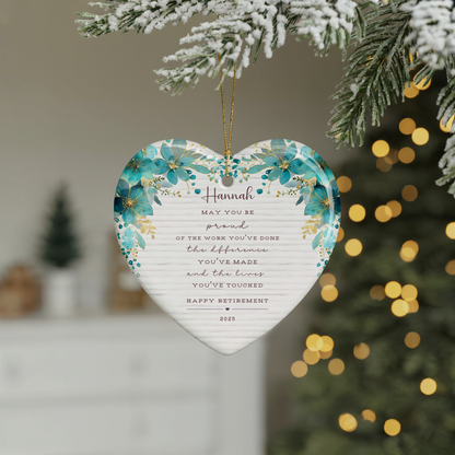 Personalized Retirement Ornament – Custom Heart Keepsake with Name & Year – Retirement Gift for Teacher, Nurse, or Coworker