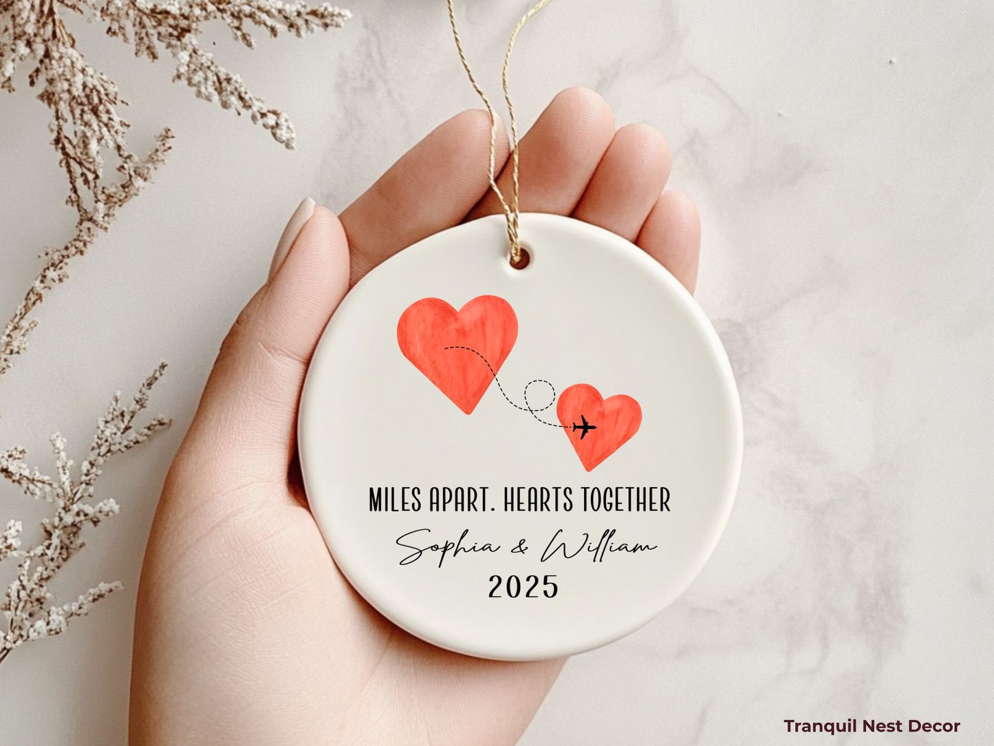 Personalized Valentine’s Day Ornament – Miles Apart but Close at Heart Keepsake