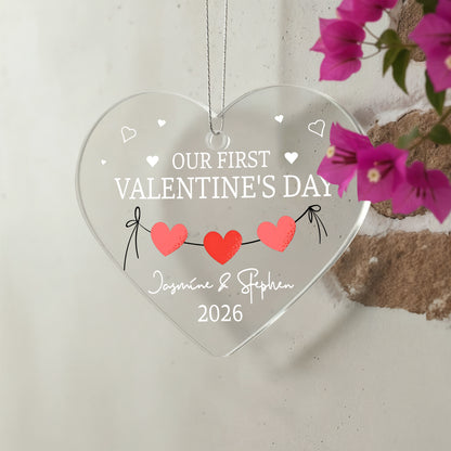 Personalized Acrylic Heart Ornament – Our First Valentine’s Day Gift, Custom Names & Year Couple Love Keepsake