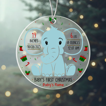 Baby’s First Christmas Ornament 2025 – Personalized Acrylic Elephant Ornament with Birth Stats, Custom Baby Girl & Boy Keepsake Gift