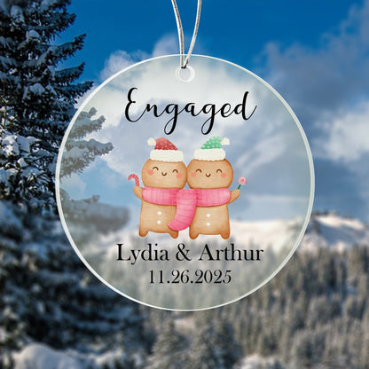 Engaged Gingerbread Couple Personalized Acrylic Ornament 2025 – Custom Engagement Ornament, Cute Couple Christmas Gift Keepsake