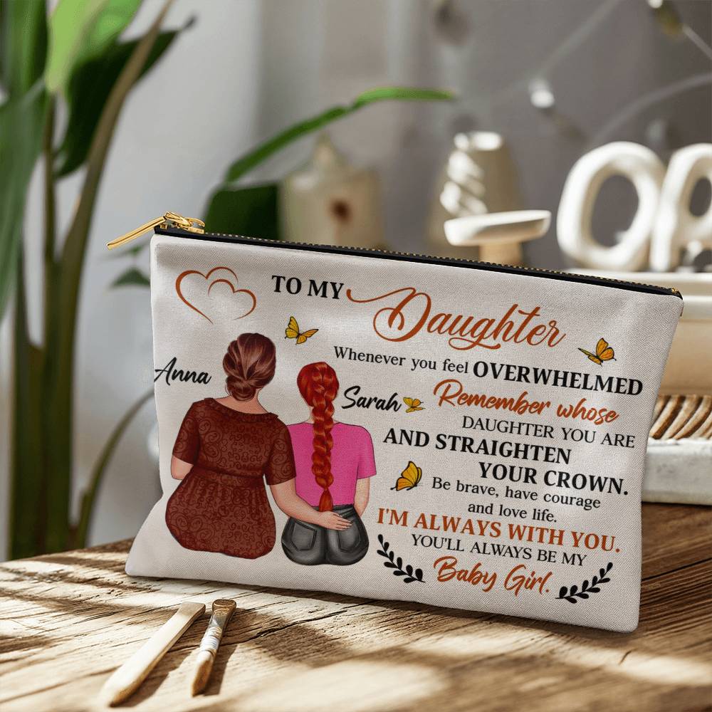 Personalized Makeup Bag from Mom to Daughter – Custom Gift with Names | Inspirational Mother to Daughter Birthday or Graduation Gift