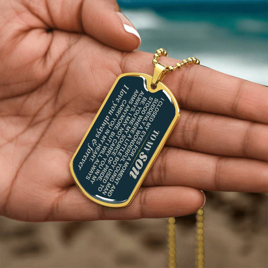 To My Son Dog Tag Necklace – Meaningful Keepsake Gift in Silver or Gold Finish