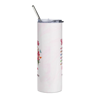 She Is" Personalized Mom Tumbler – Custom Kids Names | Mother's Day Gift from Daughter & Son | Strong Brave Fearless Loving | 20oz Skinny Tumbler with Straw
