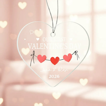 Personalized Acrylic Heart Ornament – Our First Valentine’s Day Gift, Custom Names & Year Couple Love Keepsake