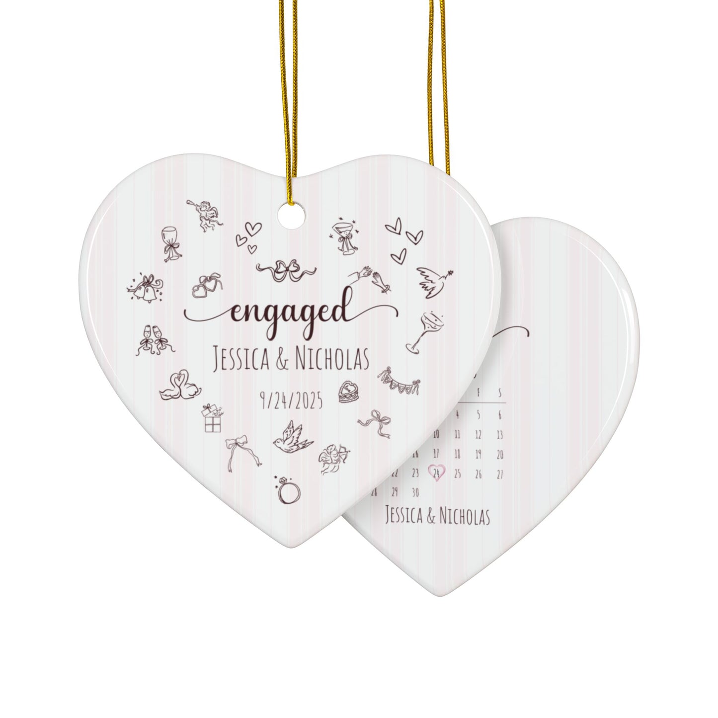 Personalized Engagement Ornament – Custom Heart-Shaped Ornament with Names & Engagement Date