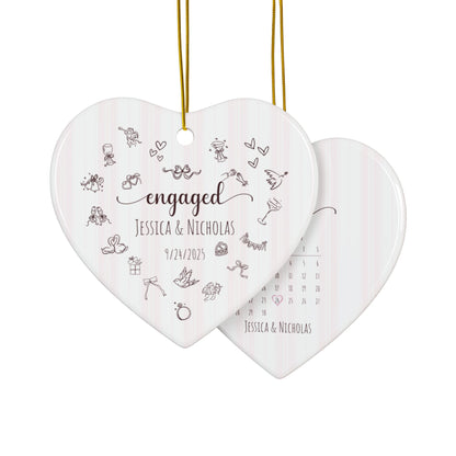 Personalized Engagement Ornament – Custom Heart-Shaped Ornament with Names & Engagement Date