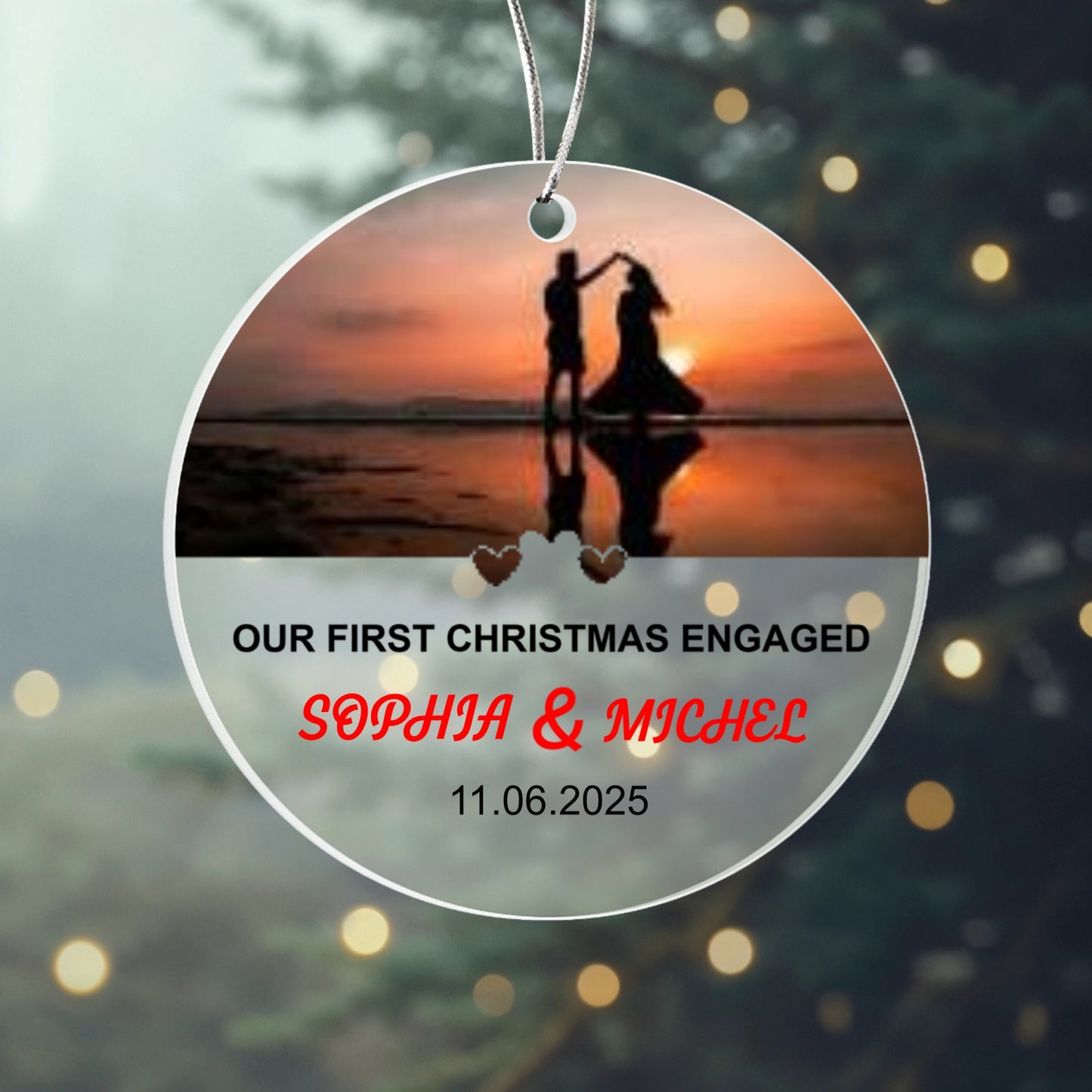 Our First Christmas Engaged Personalized Acrylic Ornament 2025 – Custom Engagement Gift, Romantic Couple Keepsake Ornament