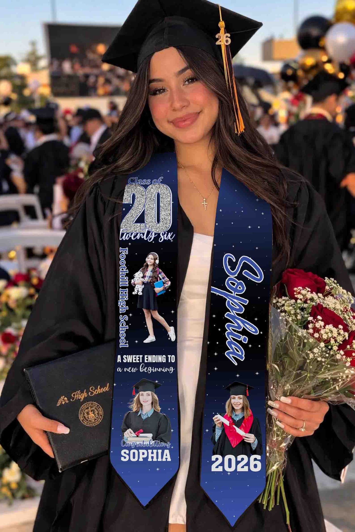 Navy Blue Graduation Stole Class of 2026
