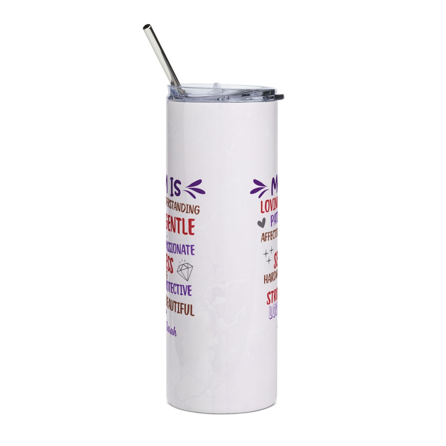 Mom Is" Personalized Word Cloud Tumbler – Custom Name | Loving Patient Strong Beautiful | Sentimental Mother's Day Gift from Kids | 20oz Skinny Tumbler with Straw