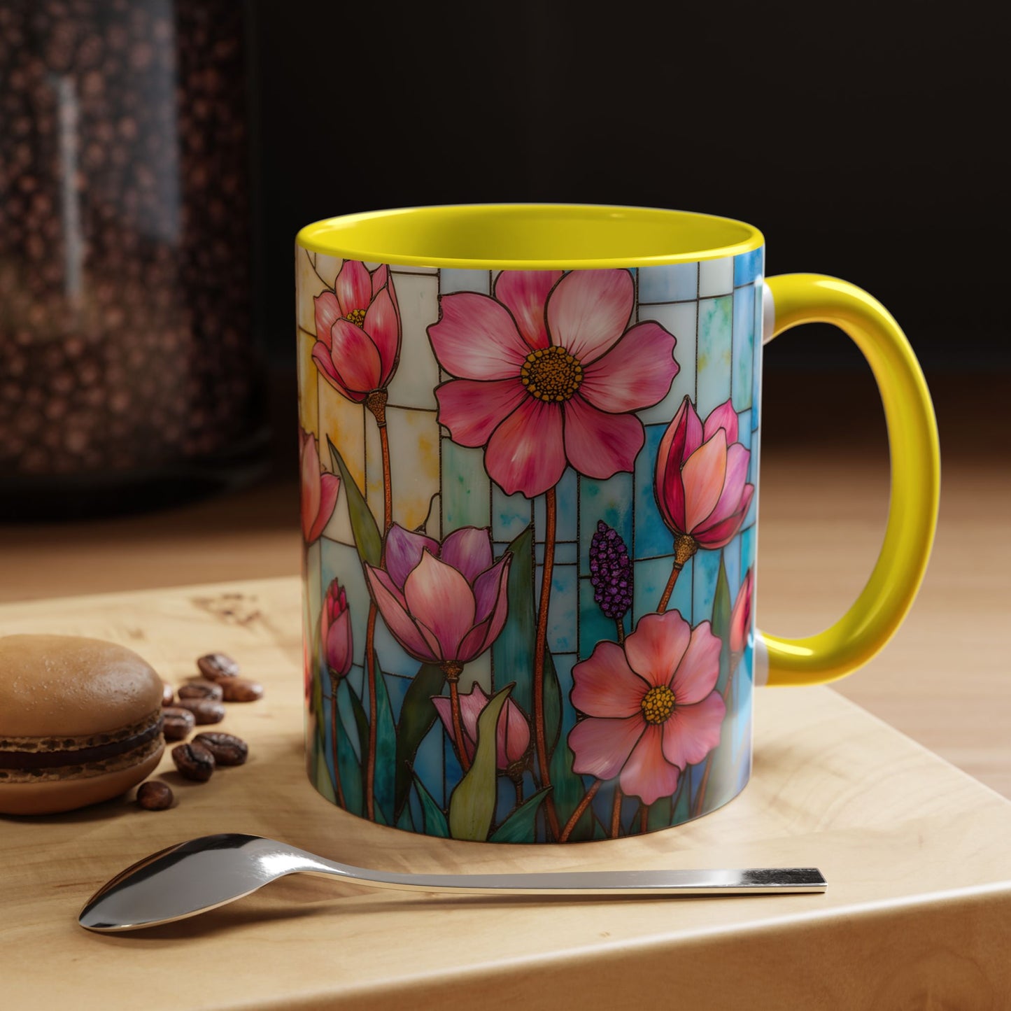 Stained Glass Tulip Mug – Floral Coffee Mug | Botanical Art Mug | Mother's Day, Birthday, Easter Gift for Her | 11oz & 15oz Accent Coffee Mug