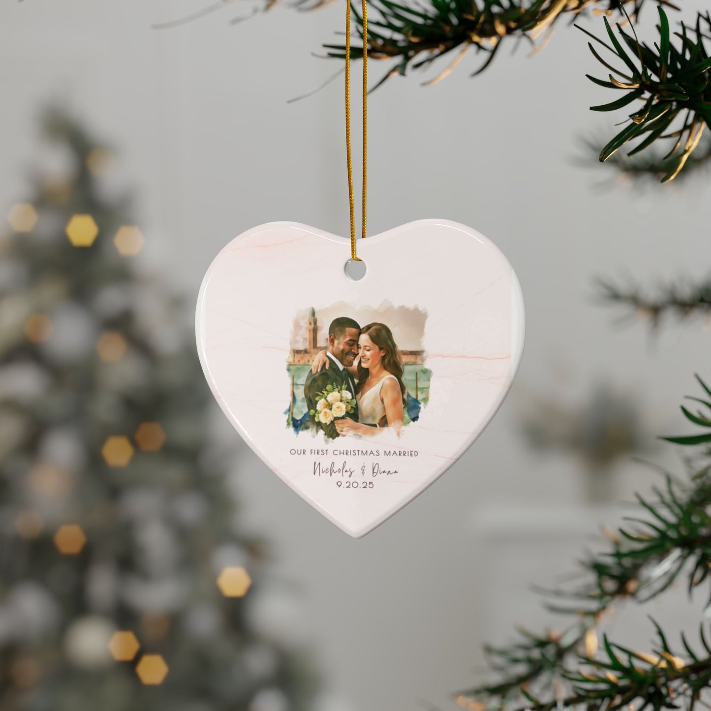 Personalized Wedding Ornament – Custom Photo & Wedding Date Calendar Keepsake – Our First Christmas Married Gift