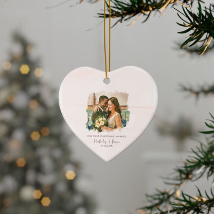 Personalized Wedding Ornament – Custom Photo & Wedding Date Calendar Keepsake – Our First Christmas Married Gift
