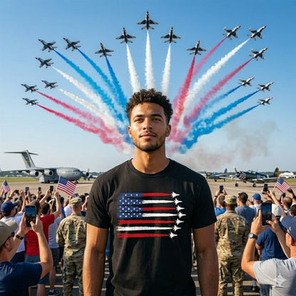 American Flag Fighter Jet T-Shirt – Patriotic USA Air Force Military Jet Tee