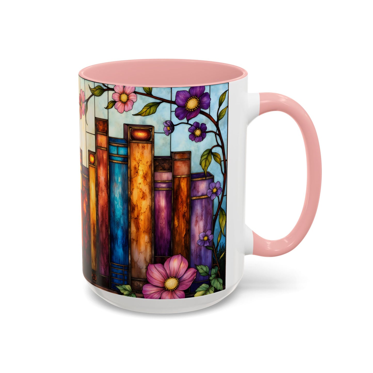 Floral Stained Glass Bookshelf Accent Coffee Mug (11/15oz)