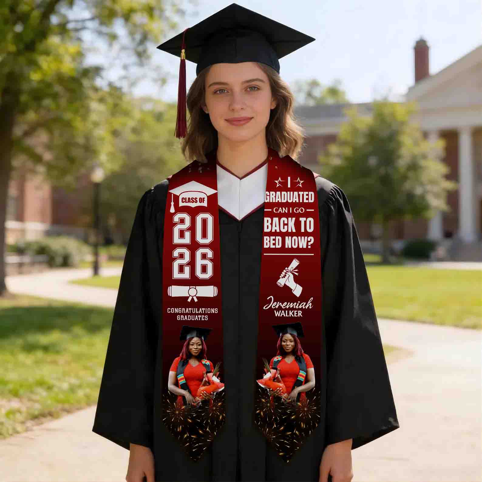 Graduation stole with name and photo collage 2026