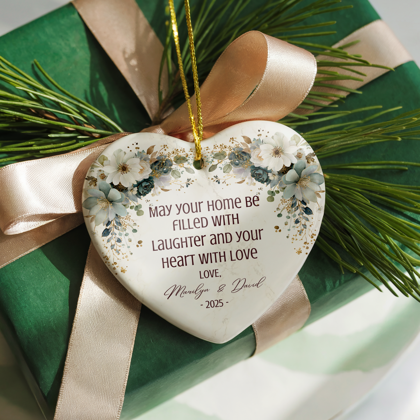 Personalized Married Ornament – Custom Newlywed Ornament with Names & Year – “May Your Home Be Filled with Laughter and Love” Wedding Gift Keepsake