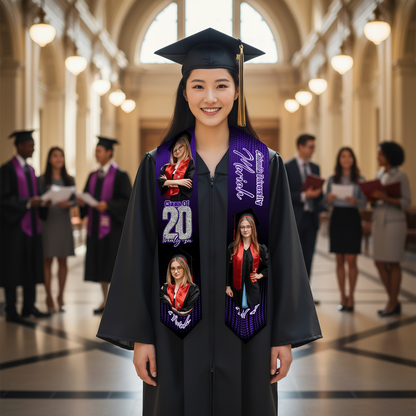 Personalized Purple Graduation Stole Class of 2026 – Custom Name & Photo Graduation Sash, College Senior Gift