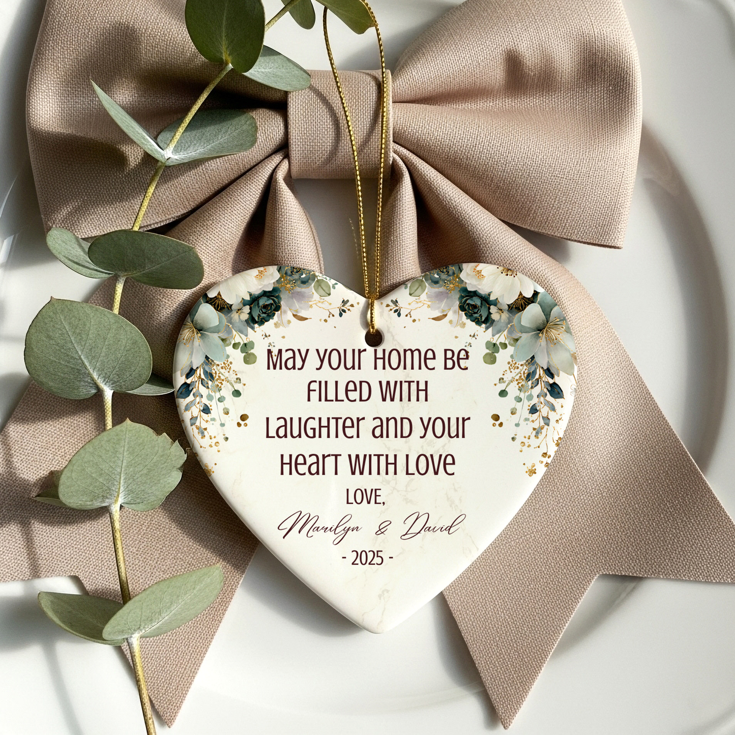 Personalized Married Ornament – Custom Newlywed Ornament with Names & Year – “May Your Home Be Filled with Laughter and Love” Wedding Gift Keepsake