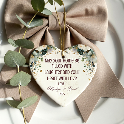Personalized Married Ornament – Custom Newlywed Ornament with Names & Year – “May Your Home Be Filled with Laughter and Love” Wedding Gift Keepsake