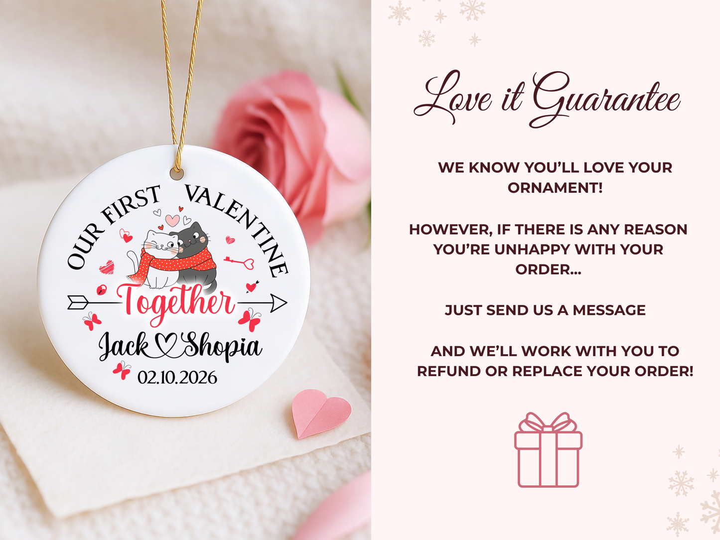 Personalized Valentine’s Day Ornament – Custom Couple Name Romantic Keepsake