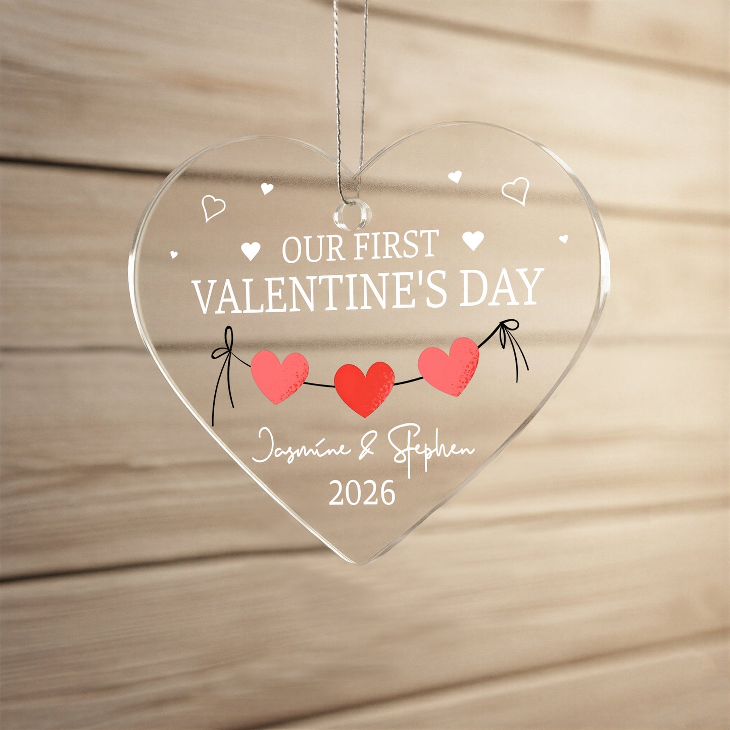 Personalized Acrylic Heart Ornament – Our First Valentine’s Day Gift, Custom Names & Year Couple Love Keepsake