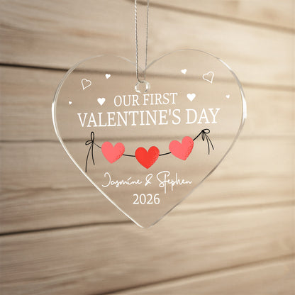 Personalized Acrylic Heart Ornament – Our First Valentine’s Day Gift, Custom Names & Year Couple Love Keepsake
