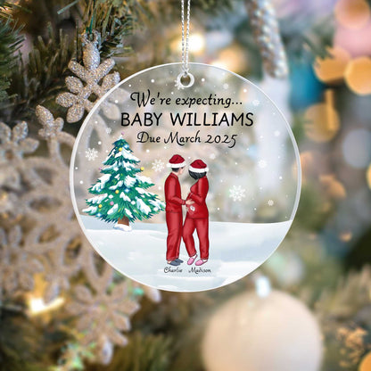 Personalized Acrylic Christmas Ornament - "We're Expecting" Baby Announcement - Due May 2025