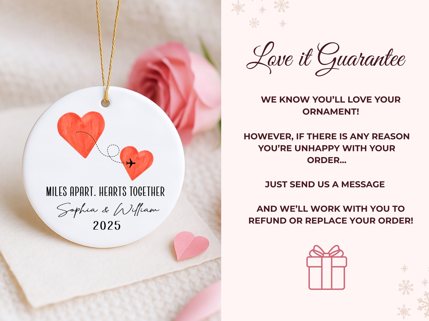 Personalized Valentine’s Day Ornament – Miles Apart but Close at Heart Keepsake