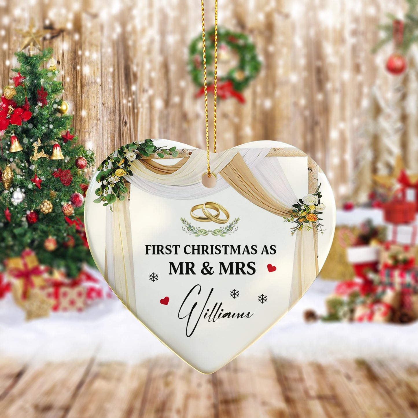 First Christmas As Mr & Mrs Ornament – Personalized Ceramic Heart Ornament for Couples, Custom Newlywed Christmas Keepsake, Wedding Gift 2025