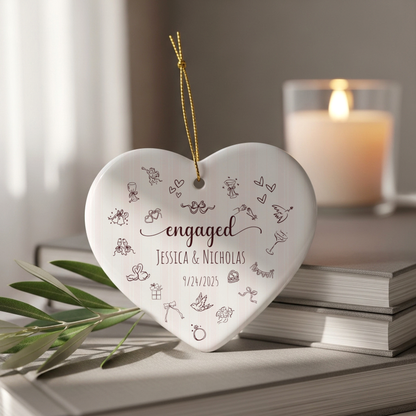 Personalized Engagement Ornament – Custom Heart-Shaped Ornament with Names & Engagement Date