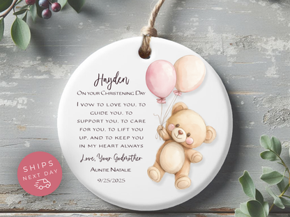 Personalized Christening Ornament – Baby Baptism Gift from Godmother or Loved One – Custom Keepsake with Name & Date – Christening Day Ornament