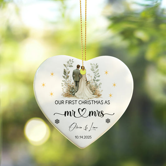 Our First Christmas As Mr & Mrs Ornament – Personalized Ceramic Heart Ornament for Couples, Newlywed Wedding Gift, Bride & Groom Christmas Keepsake 2025