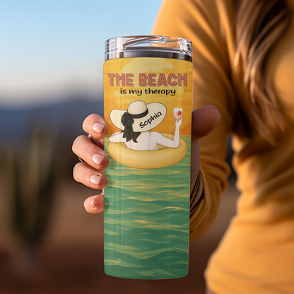 Personalized Beach Therapy 20oz Skinny Tumbler – Custom Name !