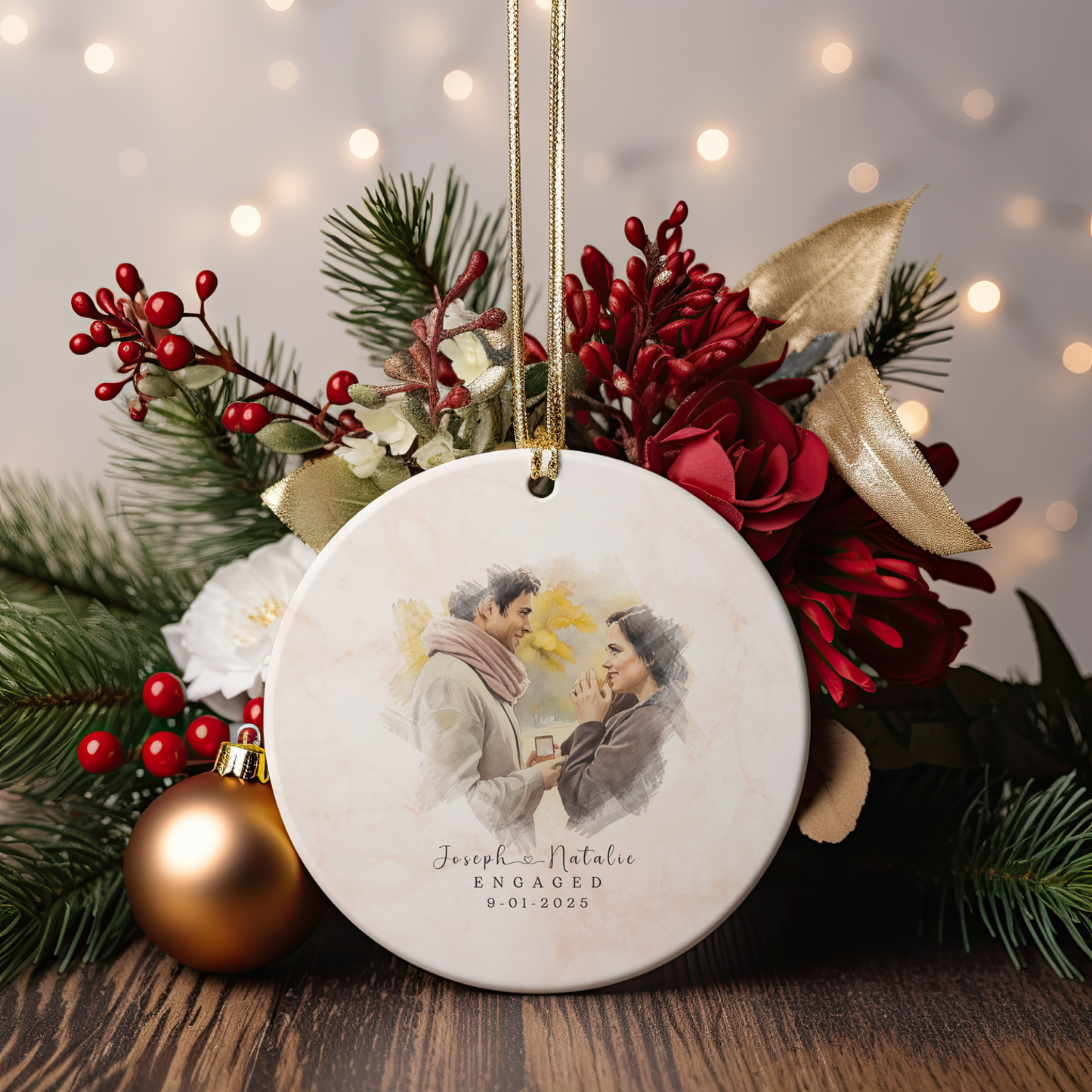 Personalized Engagement Ornament – Custom Photo & Proposal Date Keepsake – Our First Christmas Engaged Gift