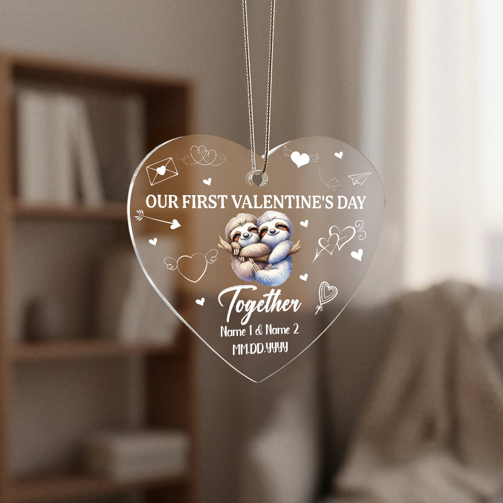 Personalized Acrylic Heart Ornament – Our First Valentine’s Day Gift for Couples, Custom Name & Date Love Keepsake