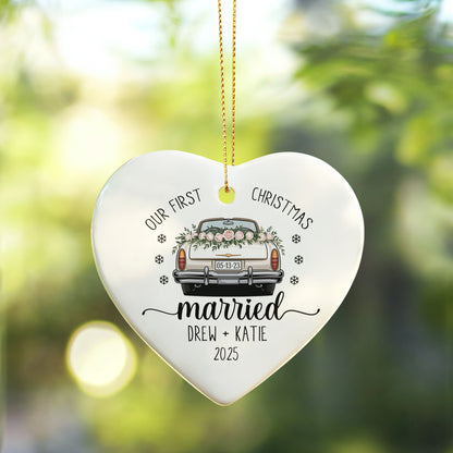 Personalized Married Ornament – Our First Christmas Married Ornament with Couple’s Names & Wedding Date – Newlywed Gift Keepsake 2025