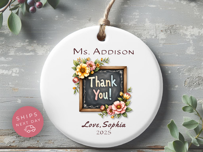 Personalized Teacher Thank You Ornament – Custom Christmas Gift from Student with Teacher & Child Name and Year
