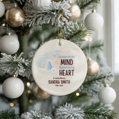 Personalized Memorial Ornament – “Always on My Mind, Forever in My Heart” – In Loving Memory Keepsake – Sympathy Gift for Loss