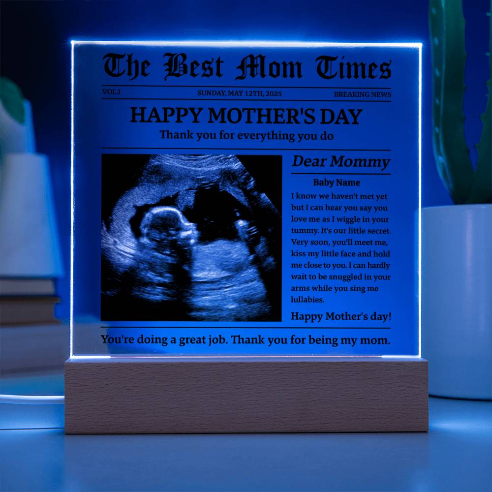 Personalized Baby-to-Mom Newspaper Acrylic Plaque Gift